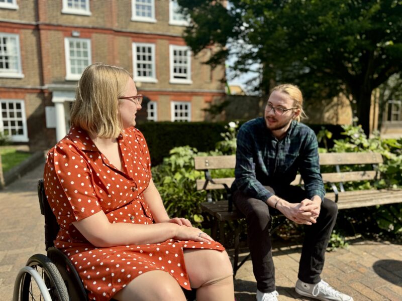 Josie and Jim having a chat in Teddington town square.