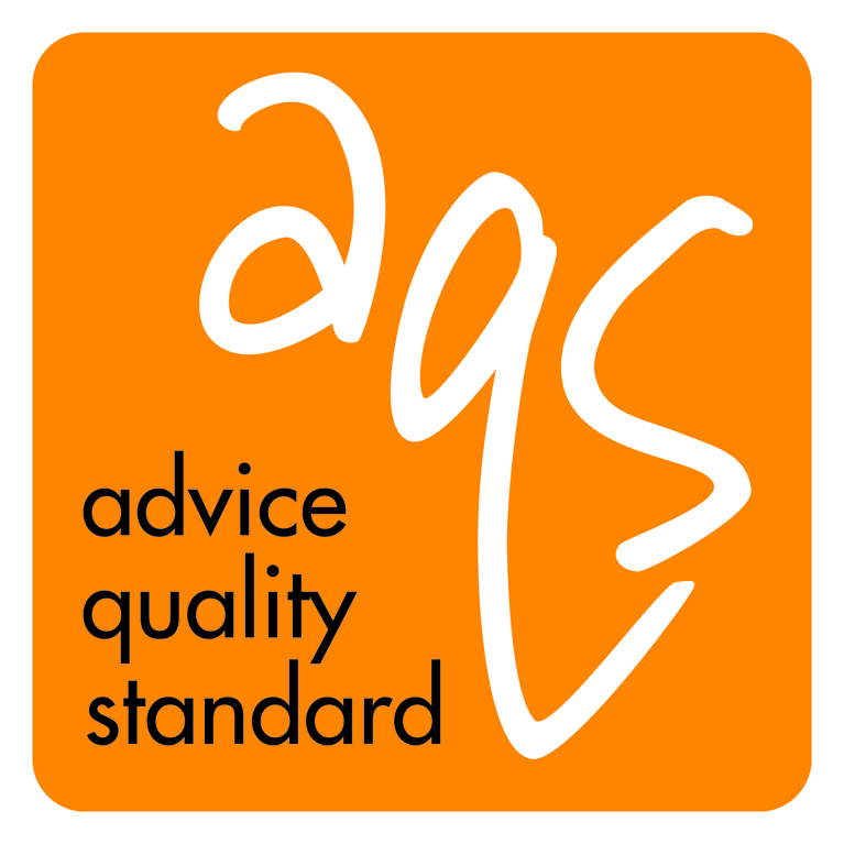 Bright orange, white and black Advice Quality Standard logo.