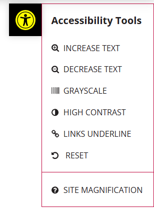 image of the access toolbar that sits on the website which includes increasind and decreasing text size, greyscale, high contrast and link underline options